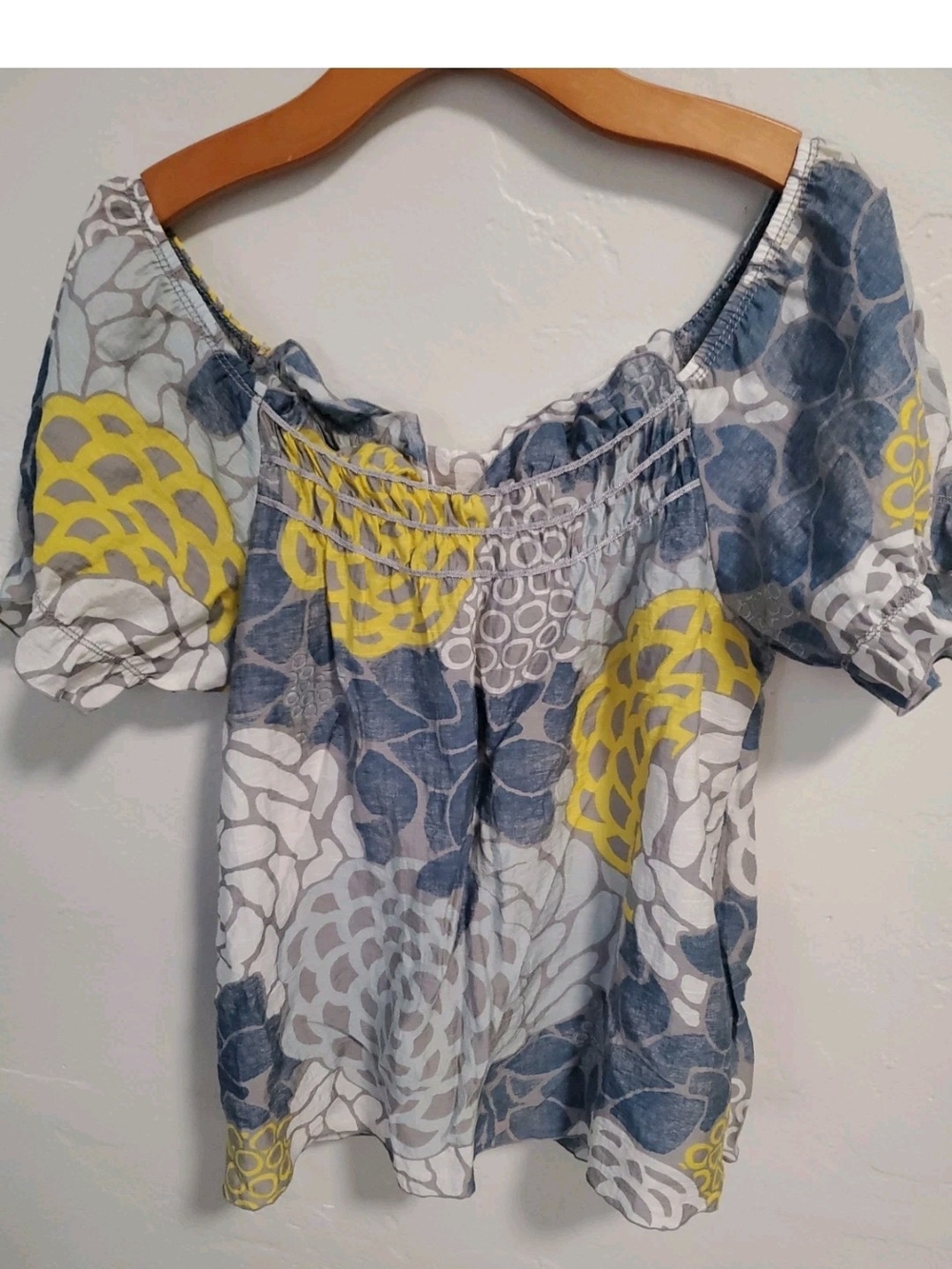Women’s Floral Off-Shoulder Top in Blue, White & Yellow